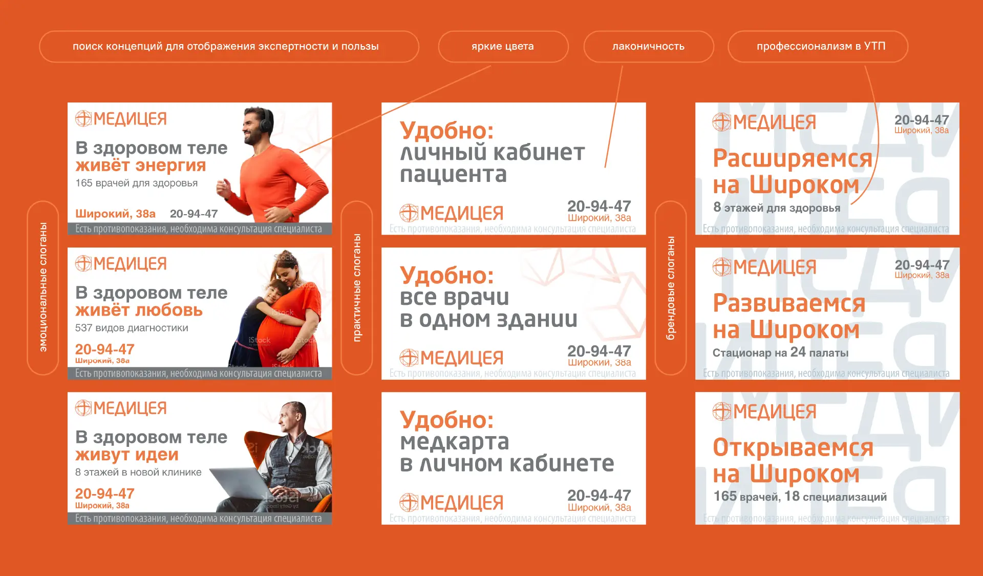 Билборд клиники «Медицея» с финальным слоганом: визуальная метафора точки в рекламе медицинского центра. Брендинговое агентство «Андва»